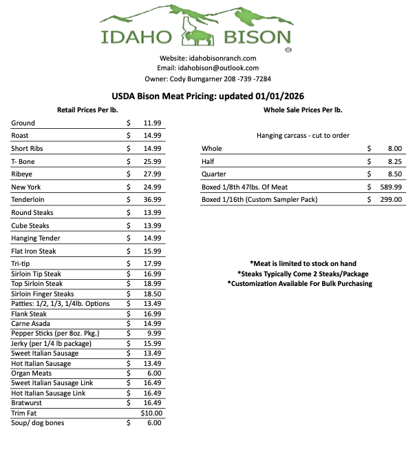 Idaho_Bison_Meat_price_list_2026_3 Idaho Bison 2026 price list